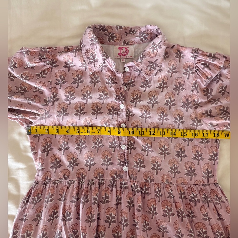 Victoria Dunn Hand Block Printed Tiered Maxi Cotton Dress, Lined, Small, Pink - Picture 7 of 9